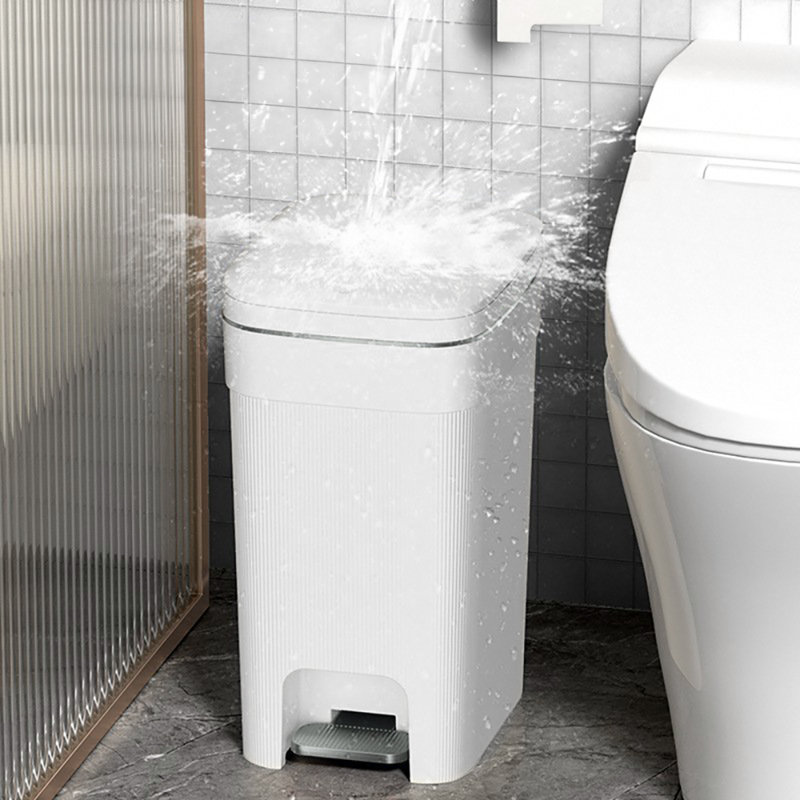 Plastic Step On Waste Bin, 32.8cm H x 18.8cm W x 25.9cm D, White