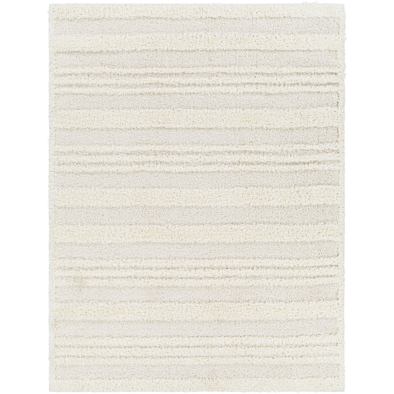 Beige Modern Shaggy Rug, Striped Easy to Clean Rug For Living Room, Dining Room, Bedroom, Kitchen, Rectangle 120 x 170 cm