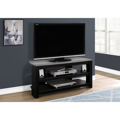 Élégant centre de divertissement multimédia de 42 pouces, meuble télé avec tablettes - noir et gris, console fonctionnelle attrayante, rangement central et stratifié gris, robuste