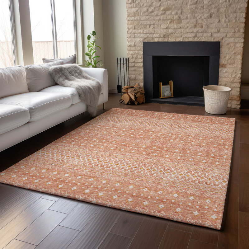Tapis saumon Prisco lavable à la machine de qualité supérieure, Rectangle 10 pi x 14 pi