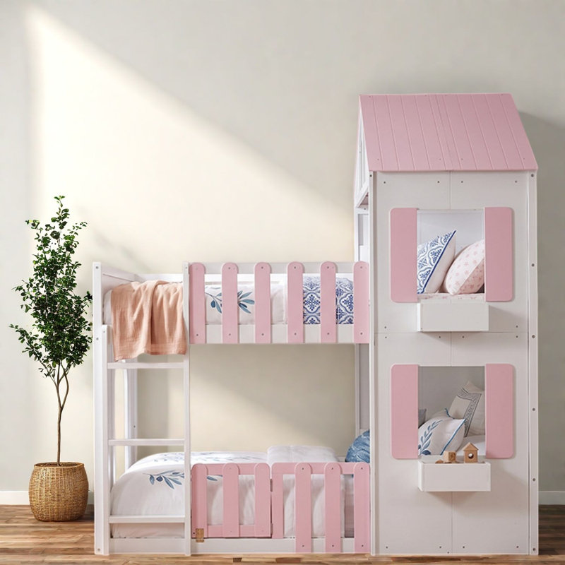 Lits doubles gain d'espace avec rangement, en bois MDF, style moderne pour la maison, Pink