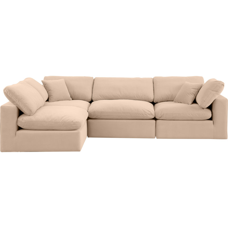 Hulene Velvet L-Shaped Sectional Reversible, Beige Velvet