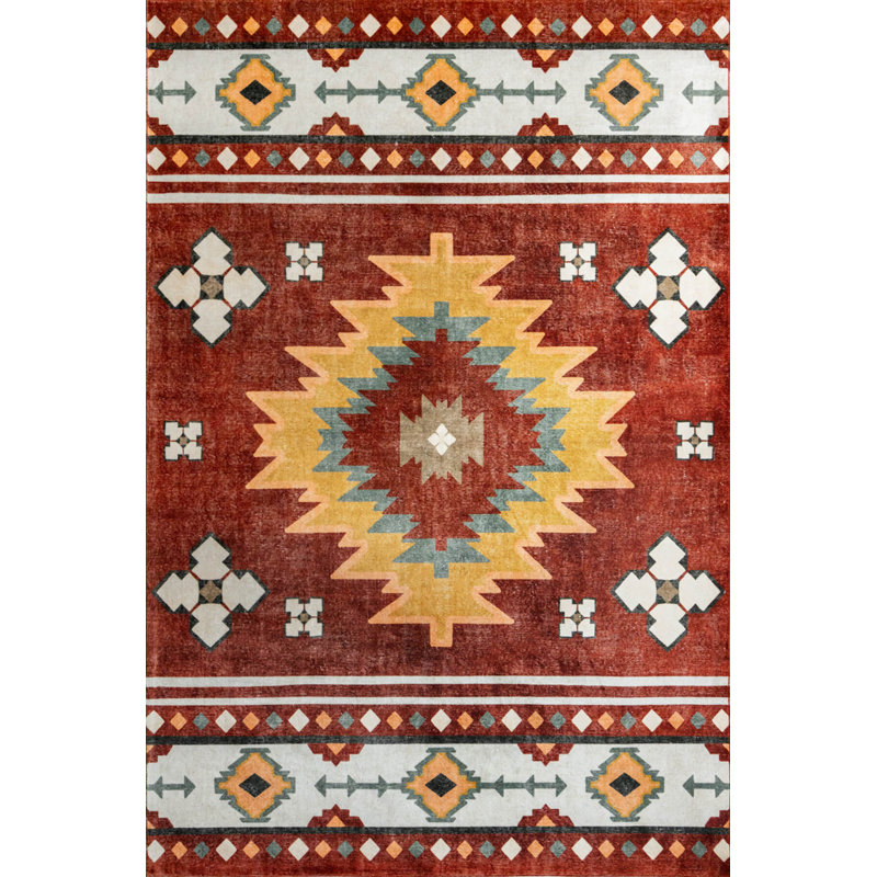 Tapis brun brun en polyester tissé à la machine, Rectangle 5 pi 3 po x 7 pi 7 po