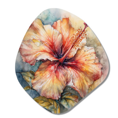 Hibiscus Euphoria II orange et gris, art asymétrique en métal, reproduction de sculpture murale en métal de forme unique