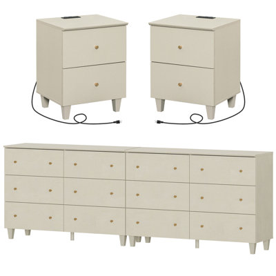 Ensemble de commodes et de tables de chevet 2 en 1 Lysiane, 3 pièces