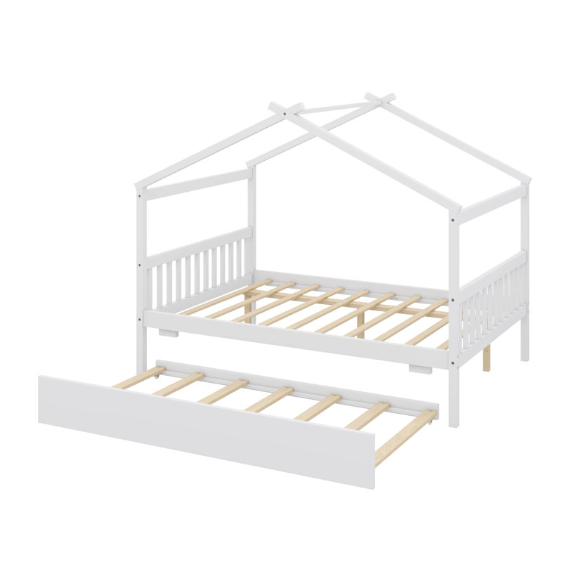 Le lit double en bois est livré avec un lit gigogne simple, Blanc