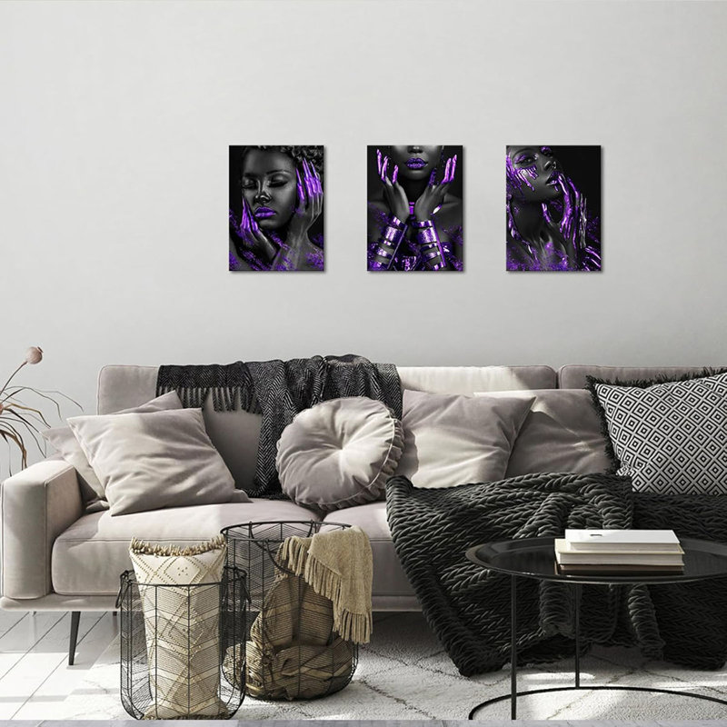 3 Piece Wrapped Canvas Set, Purple