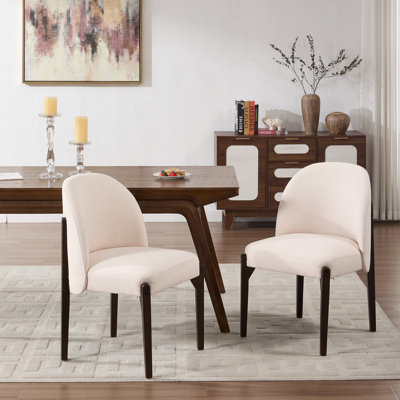 Ensemble de 2 chaises de salle à manger en tissu beige de style Mid-Century moderne, H 33,46 po avec pieds en bois d'hévéa pour salle à manger