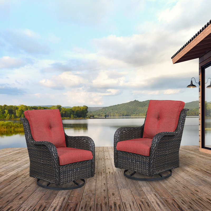 Wicker Rattan Swivel and Gliding Patio Wicker Chairs, Brown, Red
