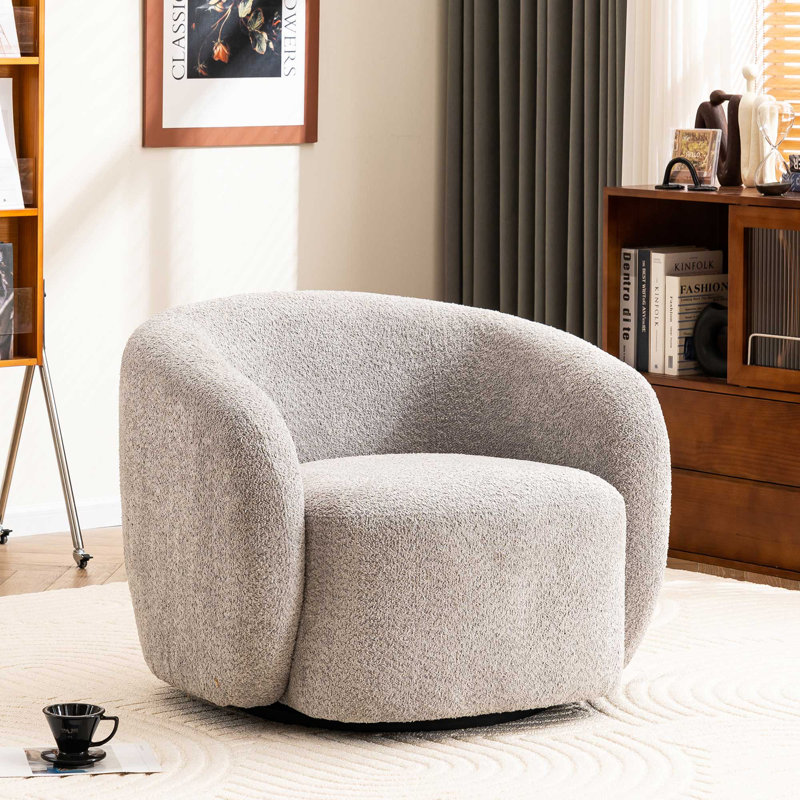 Fauteuil demi-tonneau pivotant rembourré Munehito, Gris