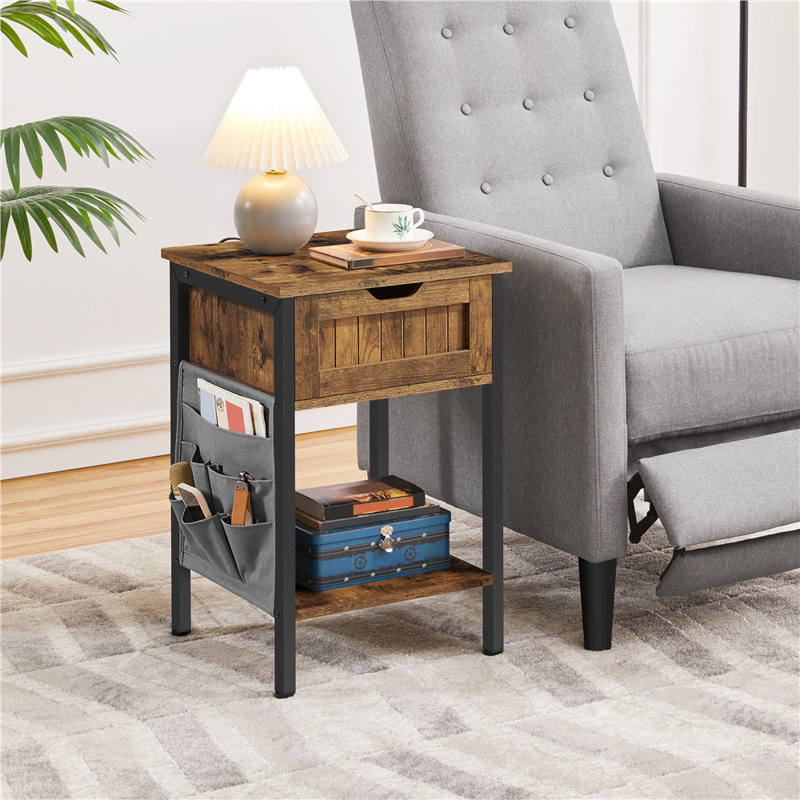Table de bout avec rangement Gular, Brun rustique