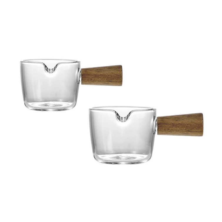 2 Sets Single Serve Glass Cups With Wooden Holder, Creamer Holder, Sauce Holder, Gravy Holder, Condiments