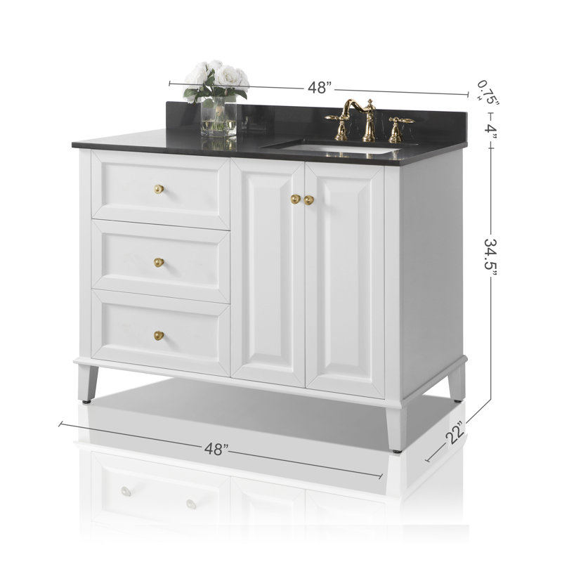 Hannah 48'' W Single Vanity, White, Right, Oak/Brushed Gold