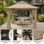 Gazebo de terrasse Yardgrace 3 m x 3 m avec toit souple, auvent à 2 niveaux, moustiquaire et rideaux d'intimité, marron-135823916