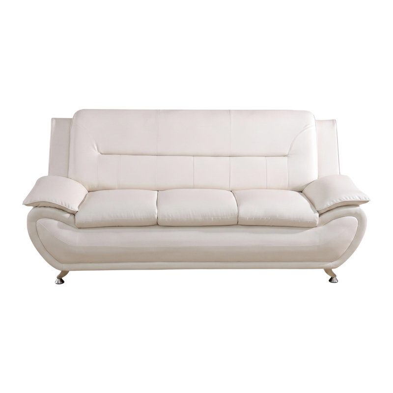 79‘’White Modern Leather 3-Seat Sofa Couch，Solid Wood Frame High-Density Memory Foam，110°-115° Adjustable Backrest