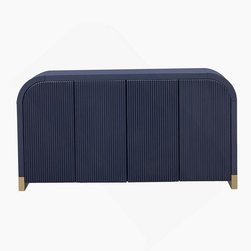 4-Door Curved Corner Design Wavy Door Panel  Cabinet With Adjustable Shelves, Navy Blue