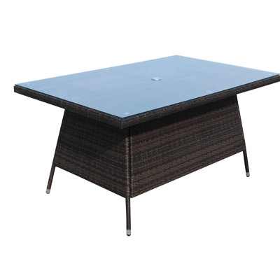 Outdoor Brown Table With Tempered Glass - Aluminum & , Brown, And , Assembly Required Patio Rectangular Dining Clear Frame, Water