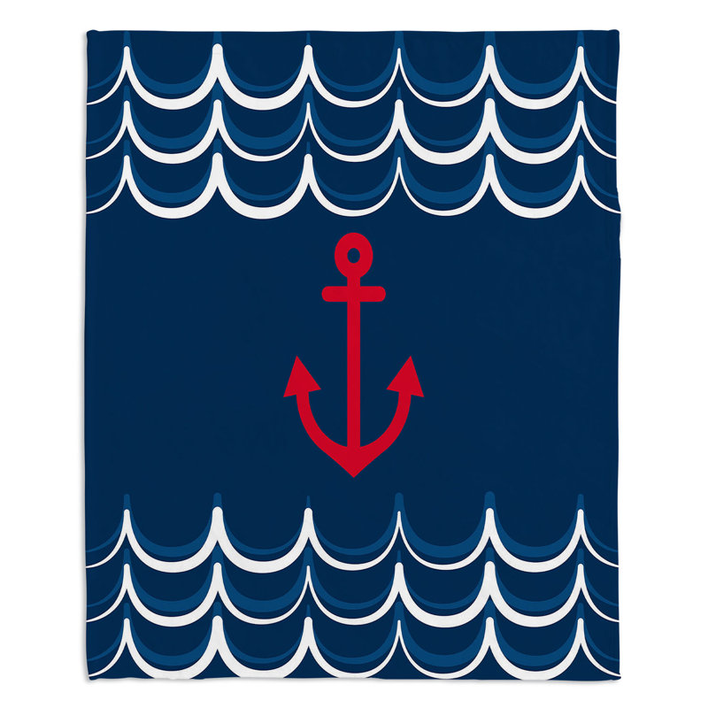 Jeté Anchor Waves, l 51 po x L 60 po, Bleu / Rouge