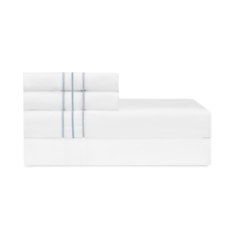 Corso Sateen Sheet Set, Queen Sheet Set, White/Blue Gray/Sion