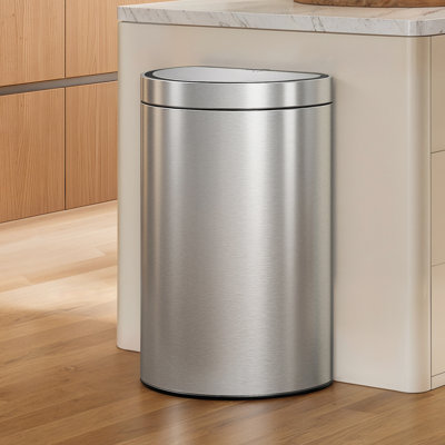 Poubelle semi-ronde à capteur de mouvement Eko Mirage, grande poubelle de cuisine automatique 47 litres / 12,4 gallons avec compartiment désodorisant, couvercle et seau amovibles, acier inoxydable mat