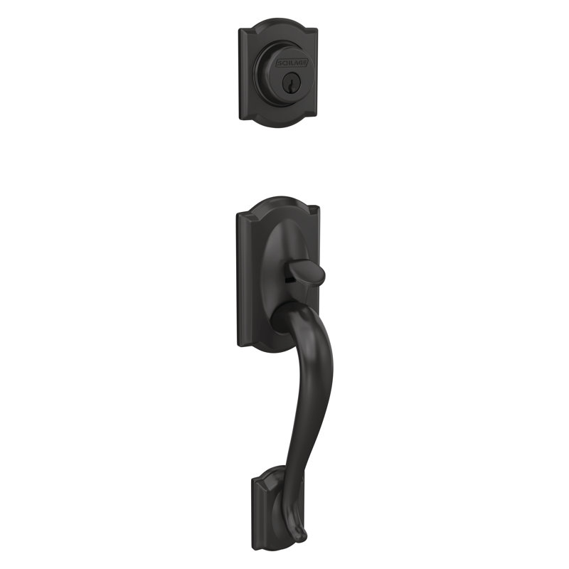 Camelot Handleset with Single Cylinder Deadbolt and Georgian Door Knob and Rosette, Matte Black, Keyed Alike, Yes