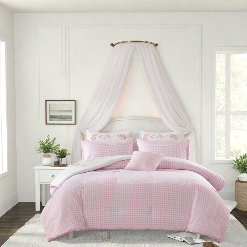 Ensembles de literie pour grand lit rose, édredon à motif floral en microfibre pour filles