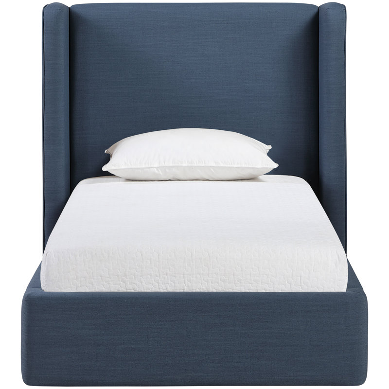 Kendall Wanaque Linen Textured Fabric Upholstered Bed, Twin, Navy Linen Textured Fabric