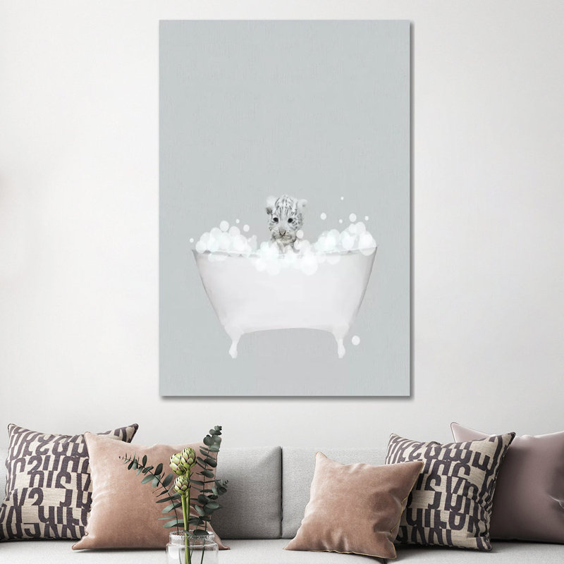 White Tiger Blue Bath by Leah Straatsma - Wrapped Canvas Gallery-Wrapped Canvas Giclée, 152.5 cm H x 101.5 cm W