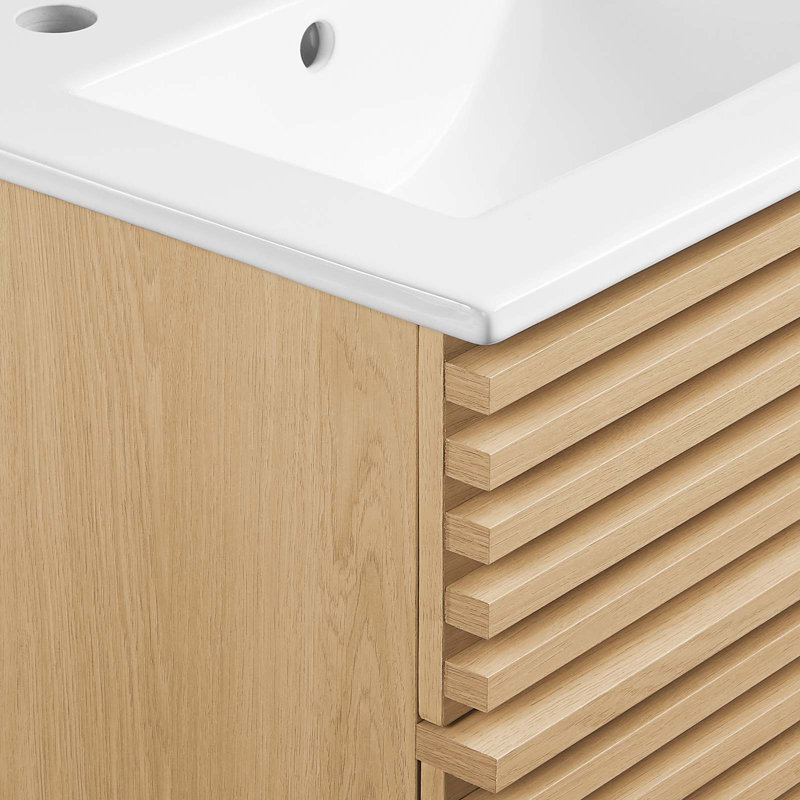 Modway Render 18" Wall-Mount Bathroom Vanity, Black, Oak