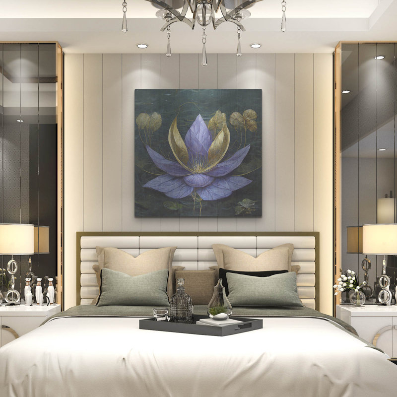 Lotus bleu doré par Tanya Mavric, H 36 po x l 36 po