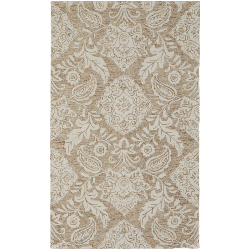 Tapis taupe / ivoire en laine touffeté à la main Armando, Rectangle 2 pi x 3 pi
