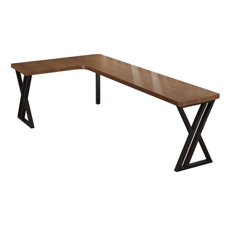 Noyer clair + bureau en bois massif en forme de L noir + fer, H 29,53 po x l 86,61 po x P 55,12 po