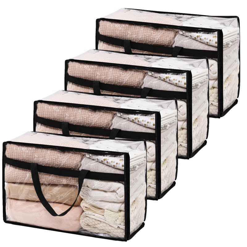 Blanket Storage Bags 60L Extra Large Plastic Vinyl Clear Storage Bag For Clothes, Comforter, Bedding, Moving Bags With Zipper And Reinforced Handle (4Pcs)