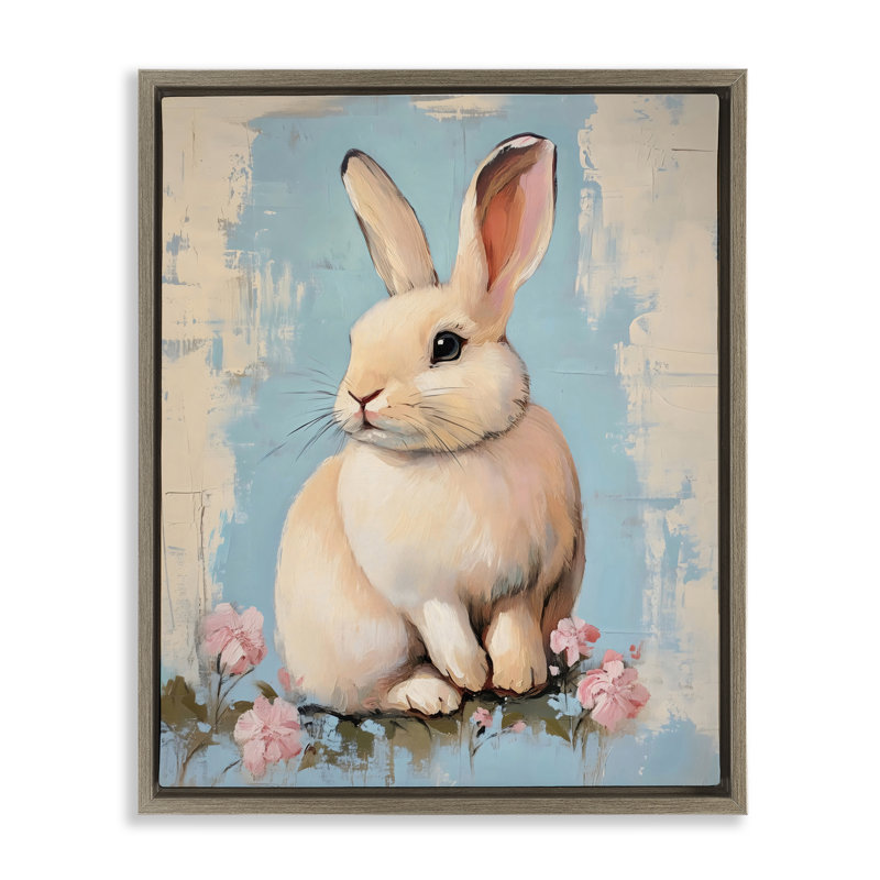 Cadre flottant pastel en forme de lapin de Pâques patiné, design par Arlington Prints, H 21 po x l 17 po