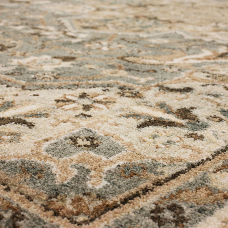 Gray and Beige Medallion Wool and Synthetic Area Rug