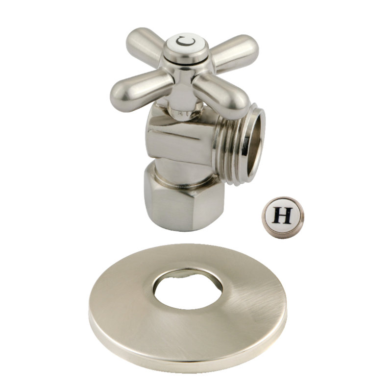 Kingston Brass 1/2-Inch FIP x 3/4-Inch Hose Thread Quarter-Turn Angle Stop Valve with Flange, Brushed Nickel