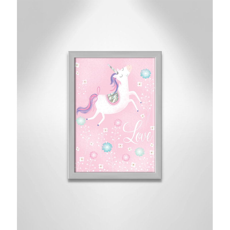 «Love Unicorn», art encadré, H 14 po x l 10 po x P 1,18 po, Cadre argenté