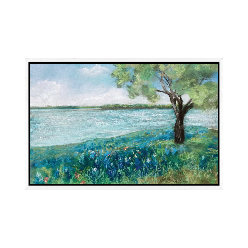 Green Fields II by Robin Maria - Painting on Canvas, 66.04cm H x 101.6cm W x 3.81cm D, White Framed