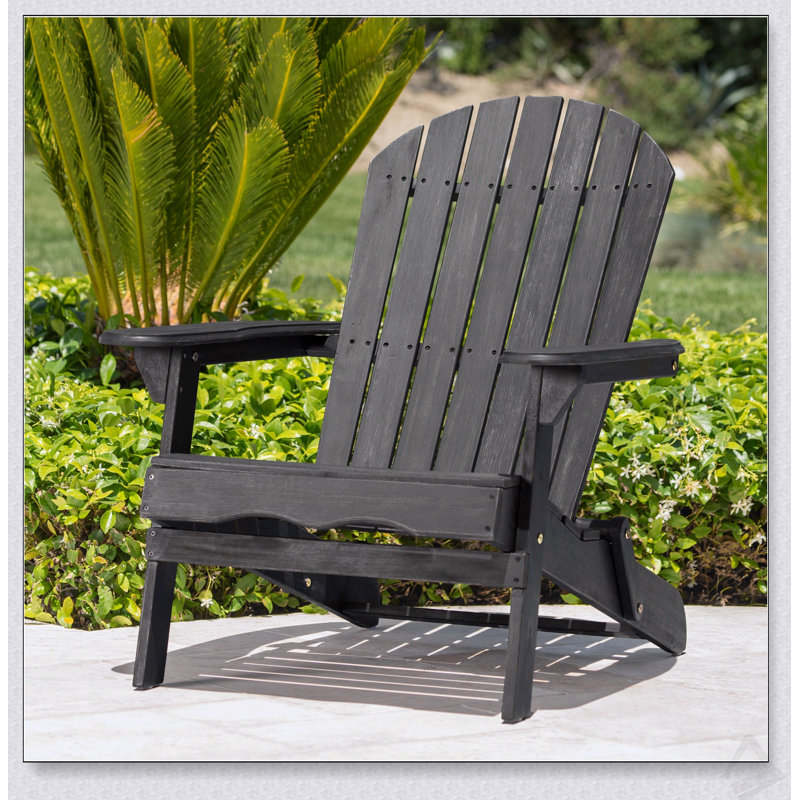Foldable Acacia Wood Adirondack Chair – Traditional Slats, Wide Armrests, Rustic Outdoor Design, Easy Storage, Gray