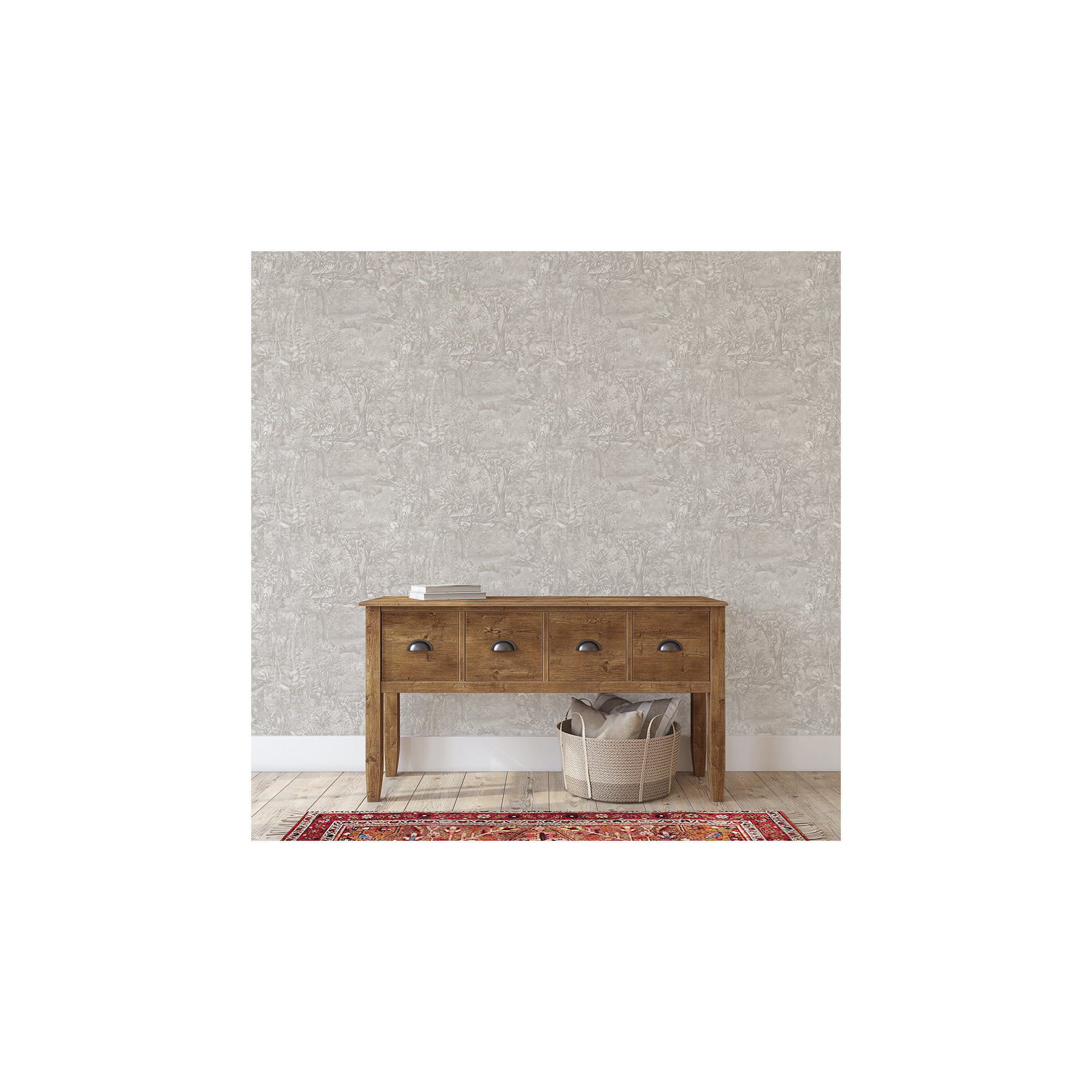 Jungle Toile Peel and Stick Wallpaper, Countryside Gray Toile, 20.5" L x 33" W