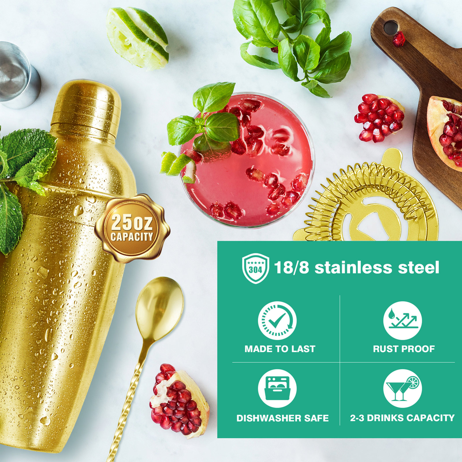 Suranne Stainless Steel Shaker, Gold