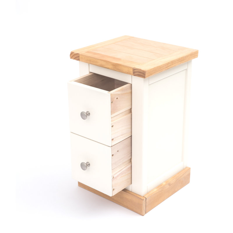 35cm W Solid + Manufactured Wood Bedside Table, Waxed/Off-White, Chrome Knob