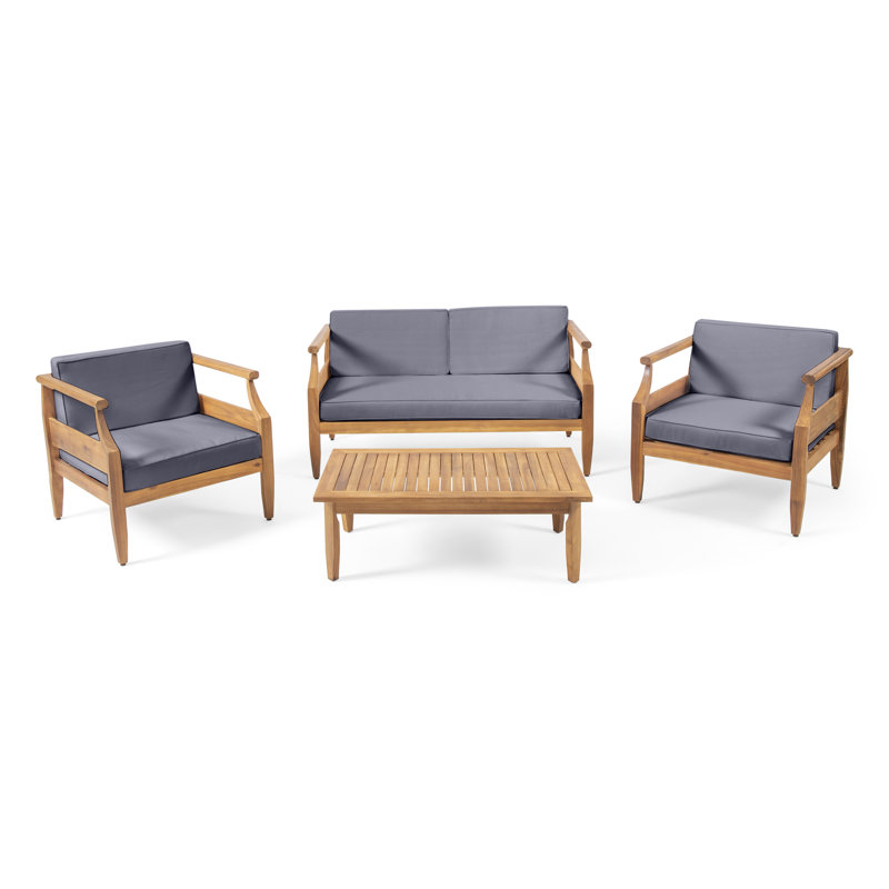 Mcclurg Teak Sofa Seating Group with Cushions | 4-Piece Set