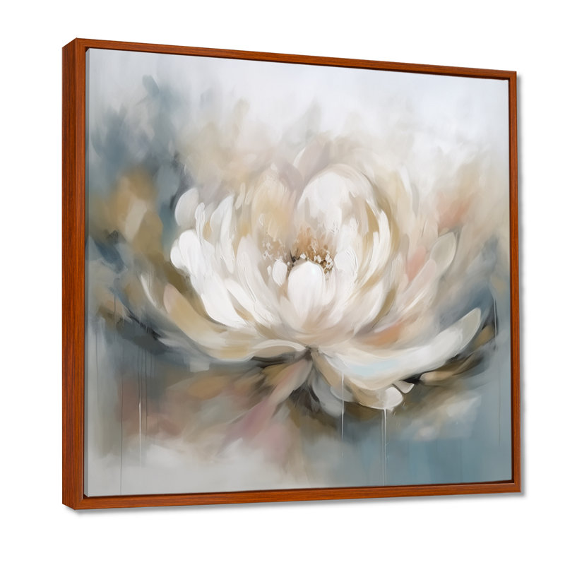 White Lotus Floral Melody, reproduction d'art sur toile, H 16 po x l 16 po, Reproduction avec cadre flottant, Brun