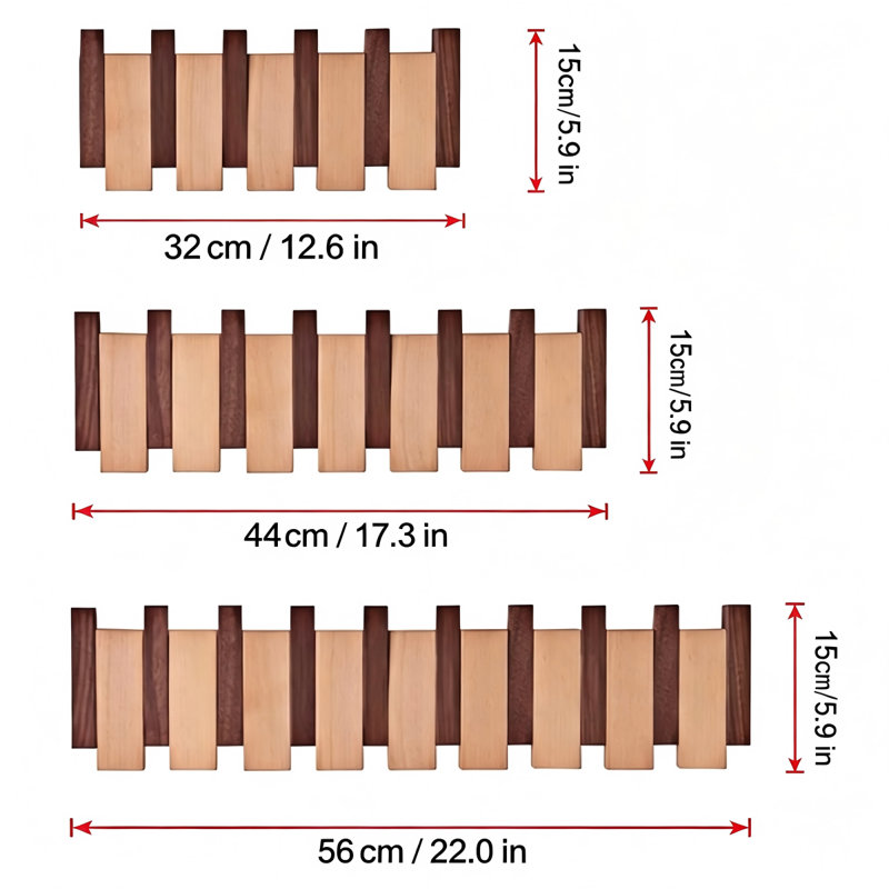 Portemanteau mural en bois massif avec touches de piano, crochets 4/6/8, 8 crochets (22 * 5,9 pouces)