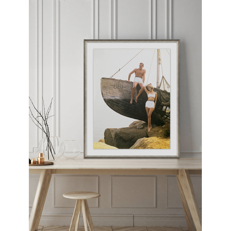 Man Sitting Boat, Woman Standing Beside Giclee Print by Getty Images, Brown, 37" H x 25" W x 2.375" D