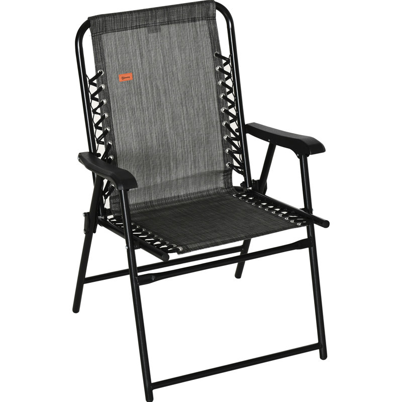 Patio Folding Chair, Outdoor Bungee Sling Chair W/ Armrests, Portable Lawn Chair For Camping, Garden, Pool, Beach, Backyard