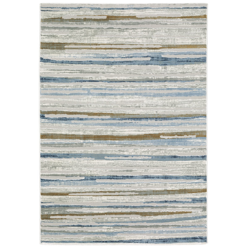 Tapis gris / bleu / brun à motif abstrait tissé à la machine 8 pi x 11 pi Bartinus, Rectangle 3 pi 3 po x 5 pi