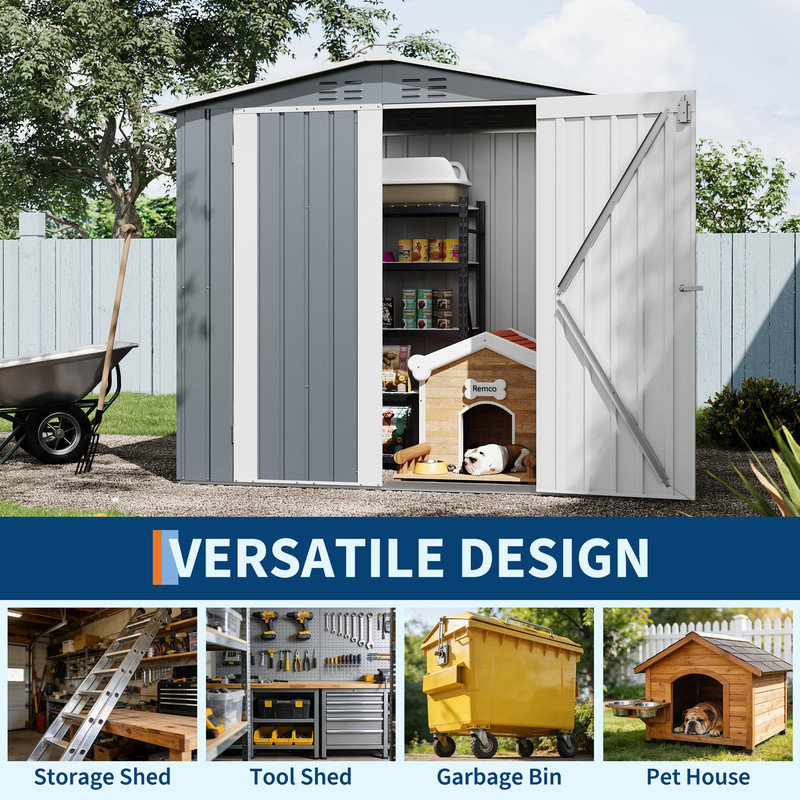 6x4 FT Outdoor Storage Shed with Lockable Double Doors, Metal Garden Tool Shed with Vents, Weather-Resistant Backyard Storage for Lawn Equipment & Patio