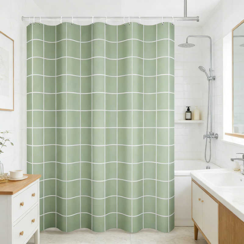 Ensemble de rideau de douche Modern Grid, Tissu écossais vert